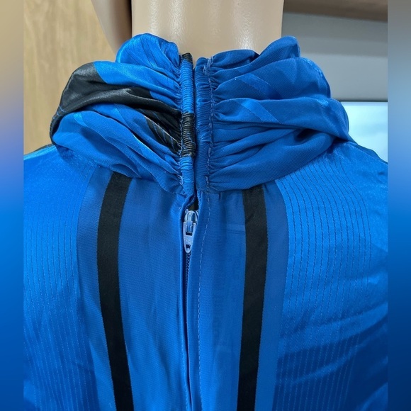 1980s Donna Morgan royal blue true vintage satin Career modesty Dress-L - Picture 12 of 14